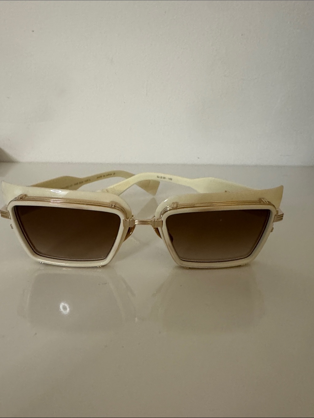 Balmain Cream Geometric Sunglasses with Brown Gradient Lenses